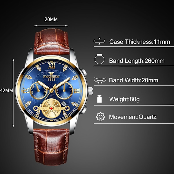 Herrar Analog Kvarts Armbandsur Vintage Elegant Armbandsur Datumskalender Luminous Klocka Blå Brun Blue brown