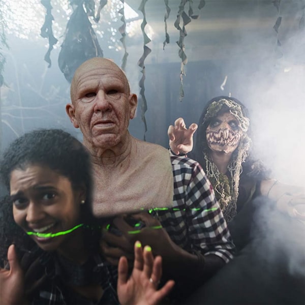 Halloween Gubbmask, Den äldre Gubben Huvudbonader Realistisk Silikonmaskerad Helhuvud Knepig rekvisit Bald Head Old Man