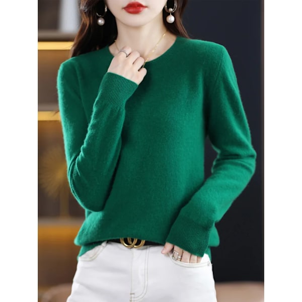 100% Merinould Sweater Kvinnor Cashmere Pullover Stick Höst Vinter O-Hals Solid Color Fashion Basic Kvinna E Kläder Topp Wumai Blå XXL