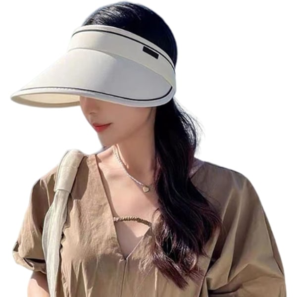 Solskydd för kvinnor vindbeständiga brett brätte visir hattar UV-skydd justerbar vikbar solhatt för strand beige solhattar BEIgE