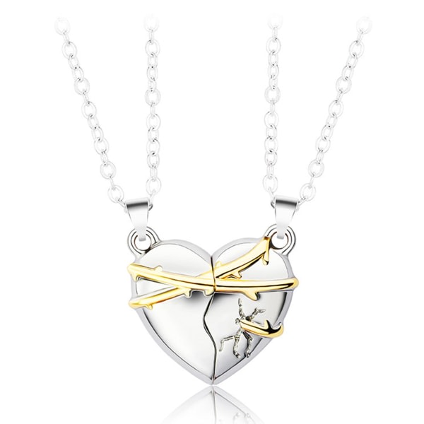 Enkel stil Two Souls One Heart Hängsmycke Halsband För Par Matchande Magnetiska Halsband För Bästa Vänner Valentine Silver