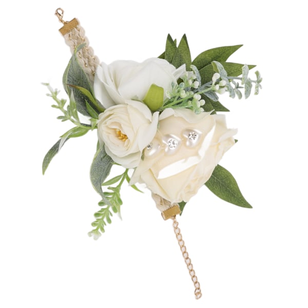 Håndleddsblomster for bryllup, brud, håndleddsblomst, dekorative hvite roser og grønne blader for ball 0.1