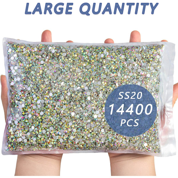 14400 stk Krystall AB Flatback Rhinestones for DIY Håndverk, SS20, 4.6-4.8mm Crystal AB SS20/14400pcs