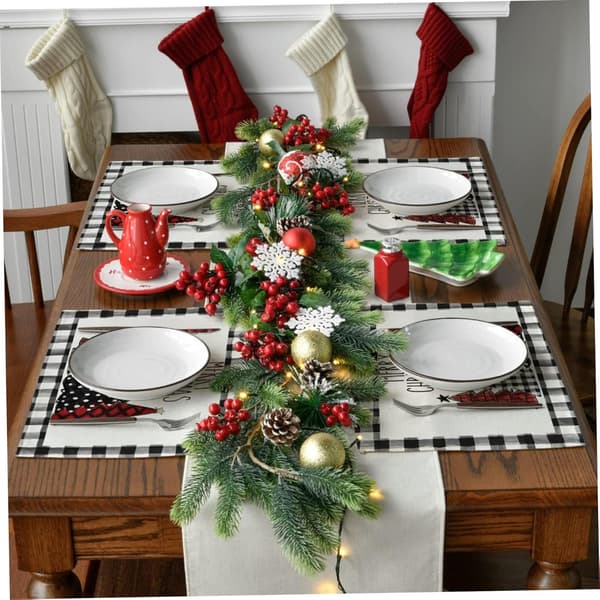 Julplacemats 12x18 tom buffelplåt 4-delt sett, vaskbare vinterbordsmatter for julebordsdekorasjonsbordsmatte