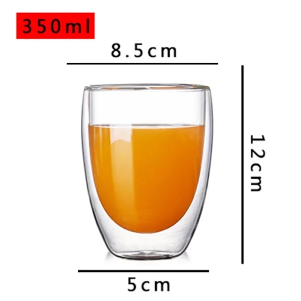 Varmebestandig dobbeltvegget glasskopp Høy borosilikatglassmugg Øl Juice Kaffe Vannkopper Transparent kopp Drikkegods Gave Ingen Håndtak 350ml