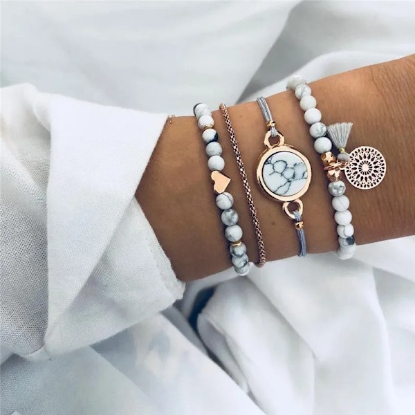 Letapi Bohemian Håndlavede Væv Hjerte Lang Tassel Armbånd Sæt Kvinder Nye Grå Reb Kæde Armbånd Smykker Jul Gi Gi Gis Tog 83106