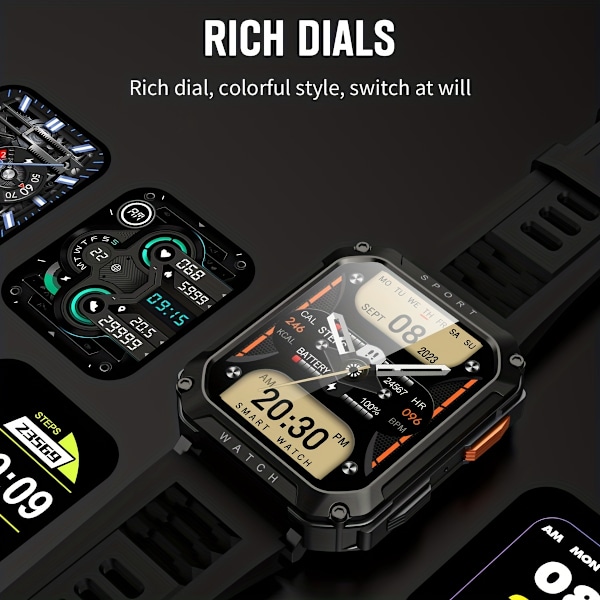 Ny 5,11 cm Robust Militär Smart Klocka Herr För Android IOS Fitness Klockor Ring Smartwatch Blod Syre Klocka 100+ Sport Klocka Herr + Box Svart