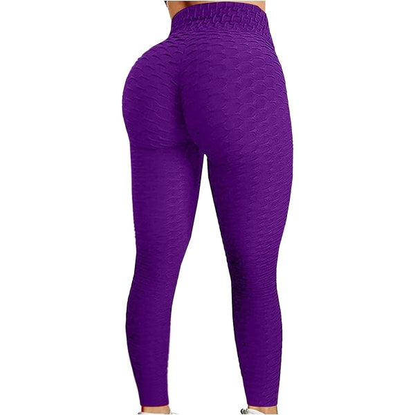 CQBB Yogabyxor med hög midja för kvinnor Magekontroll Slimming Textured 01 Purple Small