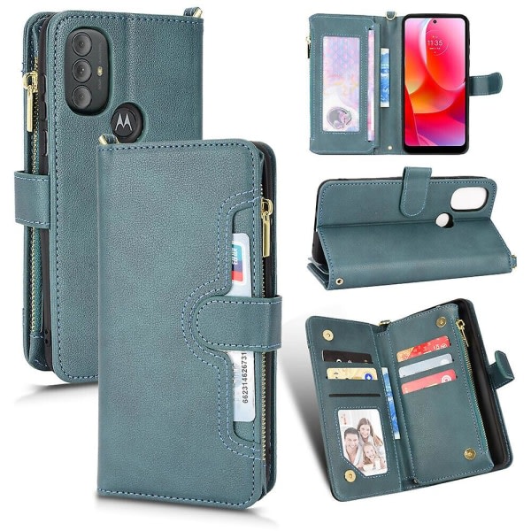 Kompatibel med Motorola Moto G Power 2022 Case Dragkedja Cover Magnetisk plånbok Premium läderkorthållare Skyddsfodral med case Grön