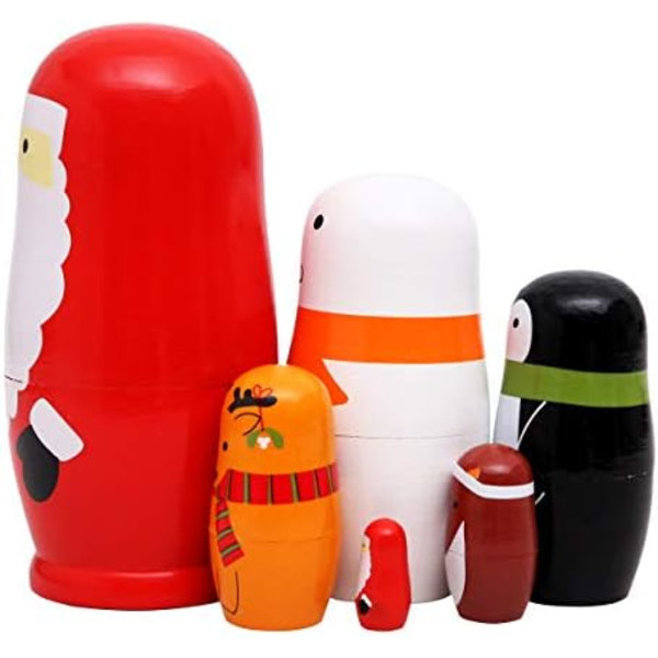 6 stk smukke håndlavede træ-russiske babuschkadoller Julemand Matryoshka dukker Gave til jul og fødselsdag