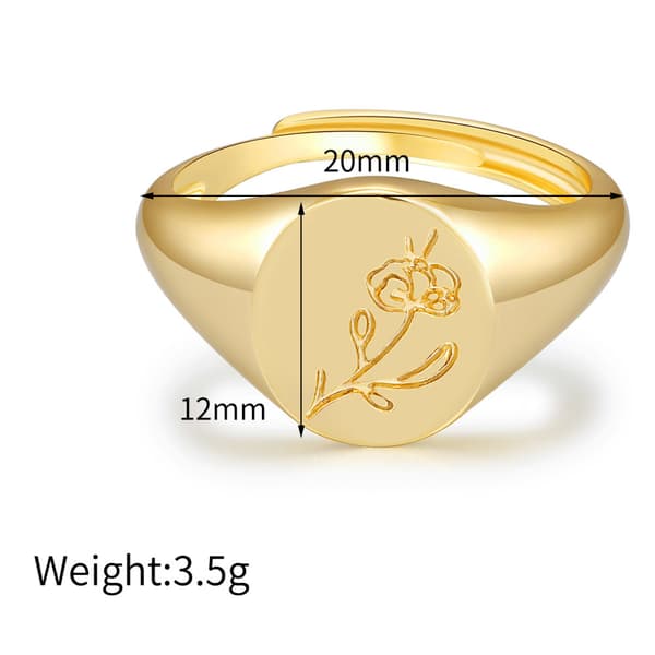 Håndlaget blomstersignetring - 18K gullring - minimalistisk