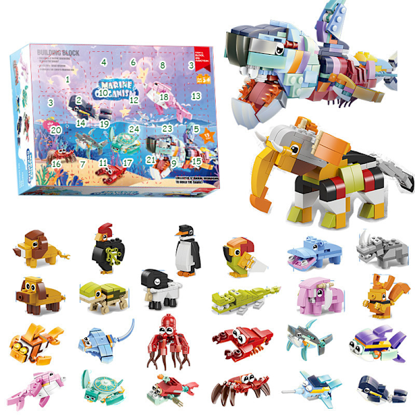 Julkalender med Byggeklodser Blind Box Nedtælling 24 Ruder Børn DIY Bil Dinosaurie Byggeklodser Hånddrevet Blind Box-sfssscs ST-18【2024 new model】