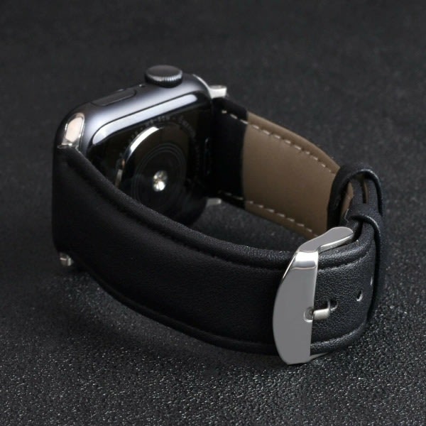 SQBB för Apple Watch Series 7 6 SE 5 4 38/40/41/42/44/45 mm Band i äkta läder [svart, 42 mm/44 mm/45 mm] Svart ingen