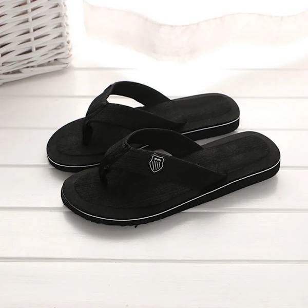 Avslappnade Tofflor för Män Flip Flops Strand Sandaler Sommar Icke-Slipp Platta Slides Män Tofflor Inomhus Skor Man Man Man Slipp Perre Svart 41