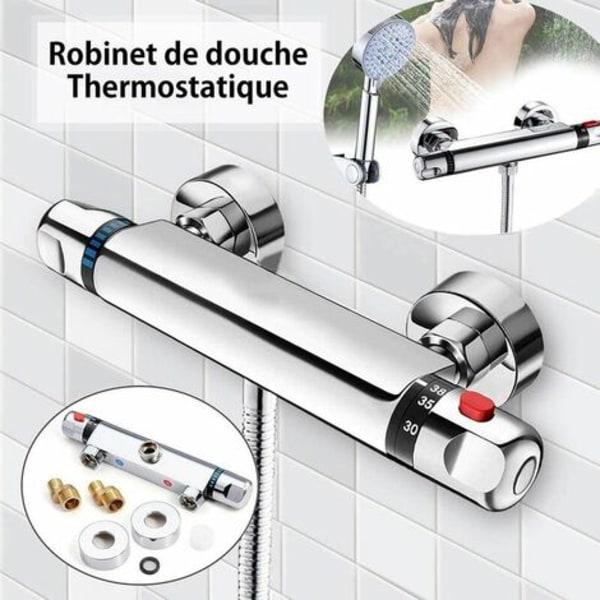 Termostatisk dusjbatteri 38℃ Anti-skold Chrome Messing Termostatisk Kran med Sikkerhetsvern Sølv for Bad