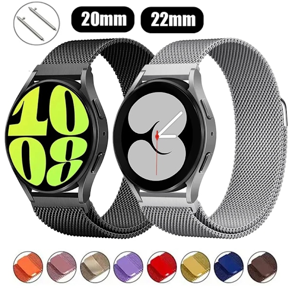 Milanese-lenkki Samsung Galaxy Watch 4/5/ Pro/4 Classic/Active 2/Gear S3 -rem 20 mm 22 mm ranneke Huawei GT 3-2-2e-Pro 03 punainen 20 mm ranneke