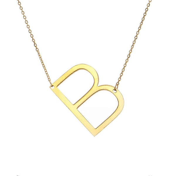 Necklace with Large Initial Pendant in Gold Plated Stainless Steel F