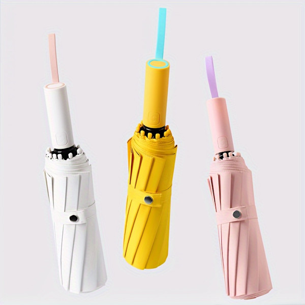 Stærk vindtæt automatisk paraply til mænd og kvinder, store UV-beskyttende sammenklappelige paraplyer Beige