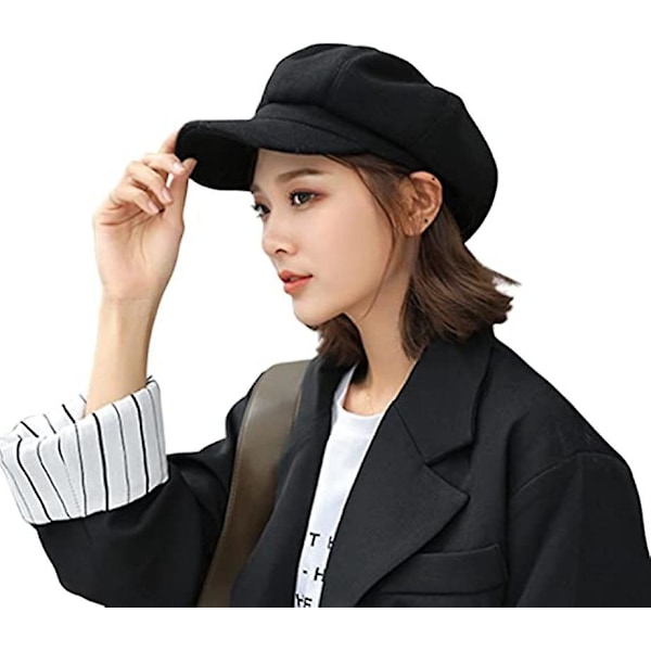 Solskydd för damer Basker Girls Newsboy Cap Japansk målarhatt för höst (svart)