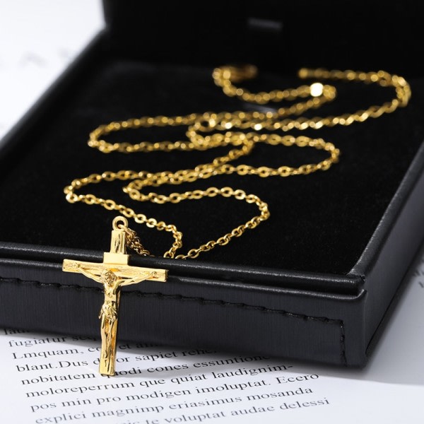 Rostfritt stål Jesus Cross Halsband För Kvinnor Coola Män Accessoarer Mode Jesus Christ Cross Hängsmycke Halsband Smycken Guld-färg