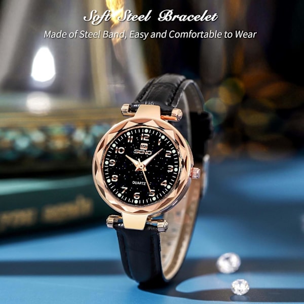 Damer Mode Ure Kvinder Rustfrit Stål Armbåndsur Elegant Læder Armbåndsur Analog Kvarts Damer Ur Kvinder Vært Ur Sort Black