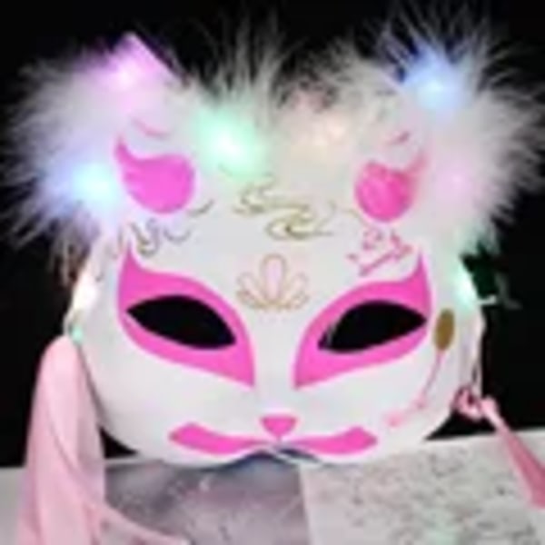 Valaiseva LED-kettumask Japanska Cosplay Vilkkuvat hiilet Tumma silmämaski Rave-asu Anime Puoli kasvot Kissa Maskit naamiaiset Juhlatarvikkeet 12