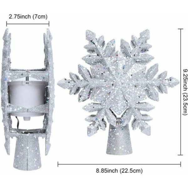 Julgransprydnad med magisk roterande snöflingsprojektor, 3D glitterprojektor julgransprydnad för jul