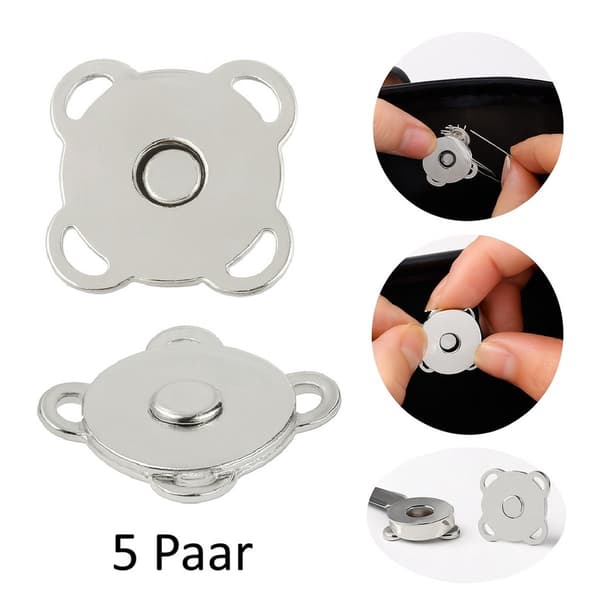 5 par magnetiska tryckknappar | Magnetlås | Magnetiska ersättningsknappar för kläder, väskor, etc. | Magnetlås | 1,4 CM | Silver