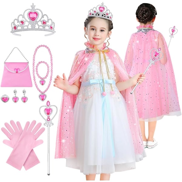 Prinsessakapset för barn, krona, trollstav, halsband och handskar för utklädning Rosa