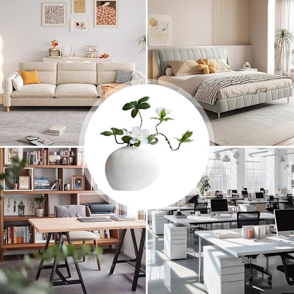 Keramisk blomkruka – geometrisk formarrangemang, vit dekorativ kruka för mantel, bokhylla Vit vas + vit fenix och azalea