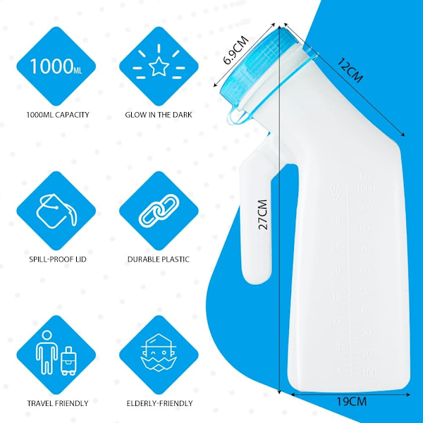 Urinflaske for menn, 1000 ml bærbar tissflaske, sølsikker for reiser og nødsituasjoner blue