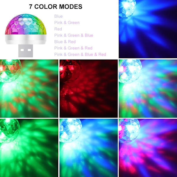 Mini Disco Lys, 3 stk Hvid USB Kugle Lys, 4 Farver Bærbar Strobe Lys med 9 Adaptere, LED Bil Atmosfære Lys til Julefester DJ Bil Interiør