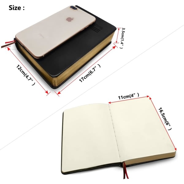 CQBB Tjock journal med gyllene kant, tomma premiumpapper, inbunden anteckningsbok med svart mjukt cover