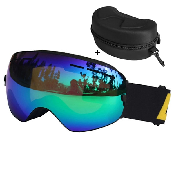 Skibriller Dobbeltlag Anti-tåge UV 400 Skibriller Mænd Kvinder Ski Snowboard Skateboard Snebriller Skimaske Grøn uden æske