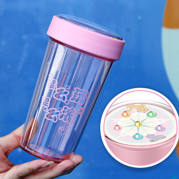 Läcksäker vattenflaska för barn Söta barn Rolig dekompression plast Praktisk bärbar utomhussport Rosa 500 ml