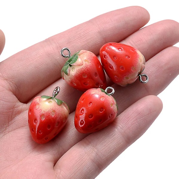 10 st söta röda akryl jordgubbs-, äpple-, mango- och apelsinfrukter i harts, hängande berlocker för smyckestillverkning, örhängen, halsband, tillbehör, 19 mm moln