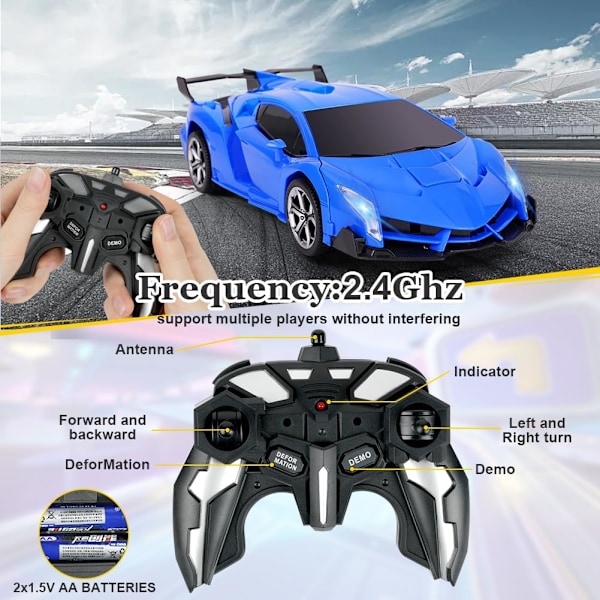 Fjärrstyrd bil, 1:18 Transformerande leksaker fjärrkontroll omvandla bil, 2-i-1 Transform robotleksak med 2,4 GHz fjärrkontroll Blå - Lamborghini