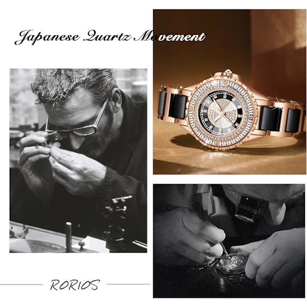 Dames Fuldt Diamant Ur Analog Kvarts Rustfrit Stål Ur Dames Vandafvisende Lysende Armbåndsur Elegant Kvadratisk Diamant Ur Sort Black