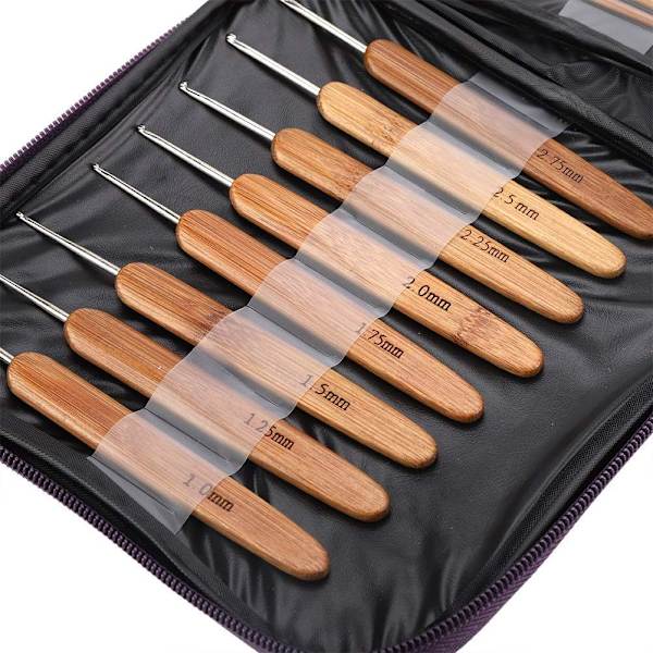 20 st/parti virkade krokar nålar bambuhandtag väv sömnad verktyg set kit kit