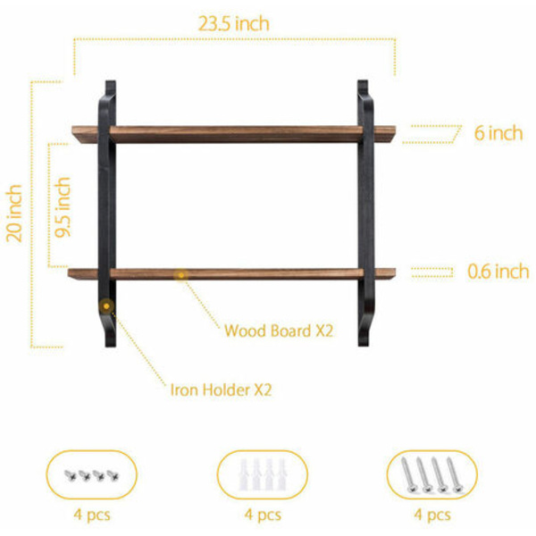 18*10*63cm 2-vånings flytande hyllor Display Hylla Fäste Vägg Hylla Rack Förvaring