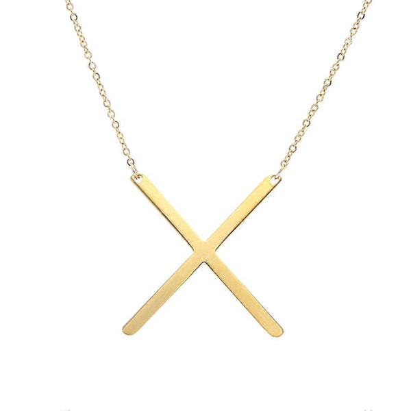 Necklace with Large Initial Pendant in Gold Plated Stainless Steel X