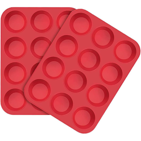 2-pack silikonmuffinsform och cupcakebricka med 12 koppar - Non-stick kakformar/formar, silikonbakform, BPA-fri, semestertillbehör