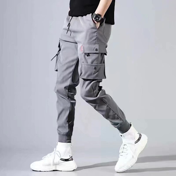 Amerikanska Patchwork Cargo Byxor Mäns Mode Märker Lös Rak-Ben Ankel Brända Byxor Mäns Sportbyxor Casual Panta Långa Byxor Våren Och Hösten. Grå S