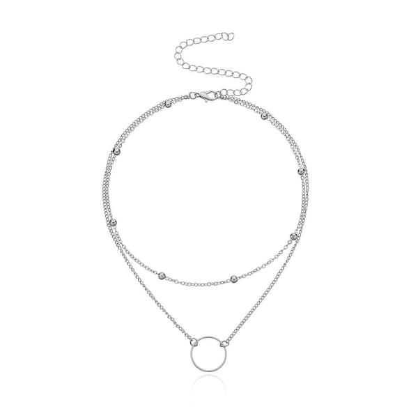 Vintage Ring-anheng Boho Chic Choker Halskjede Sølv