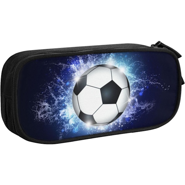 Blå sportpennal med fotbollsmotiv, rymlig och hållbar pennfodral med dragkedjor, fotbollspennfodral Soccer Blue Soccer Blue