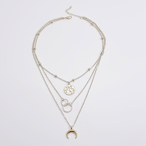 Trendy Dame Multilayer Månekart Halskjede Personlighet Boho Multilayer Halskjede