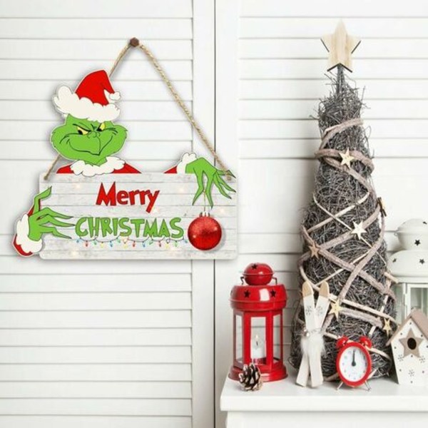 Grinch julepynt hængende skilte dørskilt til juledekoration Glædelig jul Grinch temafestartikler