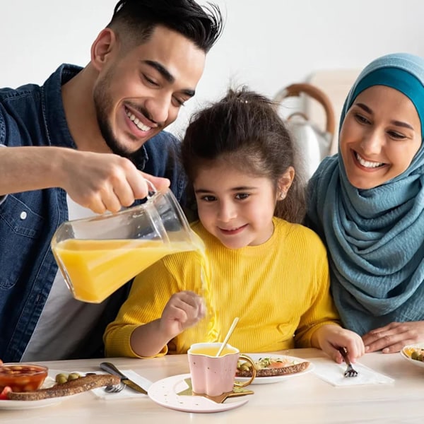 Keramisk Kaffekoppset med Månsko - Eftermiddagste Set för Ramadan Dekoration (Rosa) 2 pink