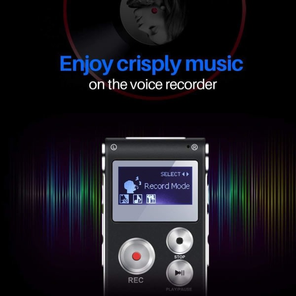SQBB Mini röstinspelare Digital aktiverad ljudbandsinspelningsenhet med dubbla känsliga mikrofoner-16GB