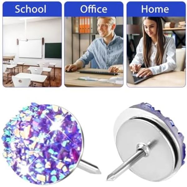 30 stk Dekorative Tommelfingre Lila Push Pins Glitter Strass Sød Dekorative Push Pins til Korktavle Flade Push Pins
